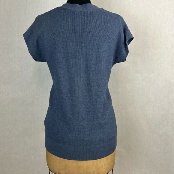 Vila Milano Oversized V-Neck Sweater Short Sleeve Knit Sz Medium Dusty Blue - Picture 4 of 7